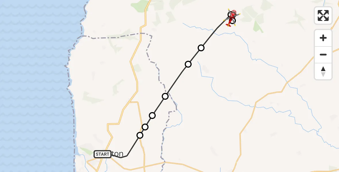 Flight route Air Ambulance Helicopter Stratton - Parkham Ash, 11 July 2026, 18:29