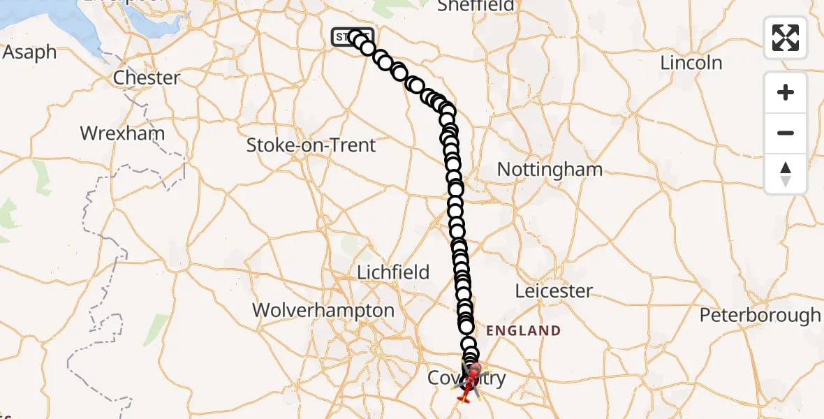 Flight route Air Ambulance Helicopter High Peak - Lower Stoke, 11 July 2026, 18:34