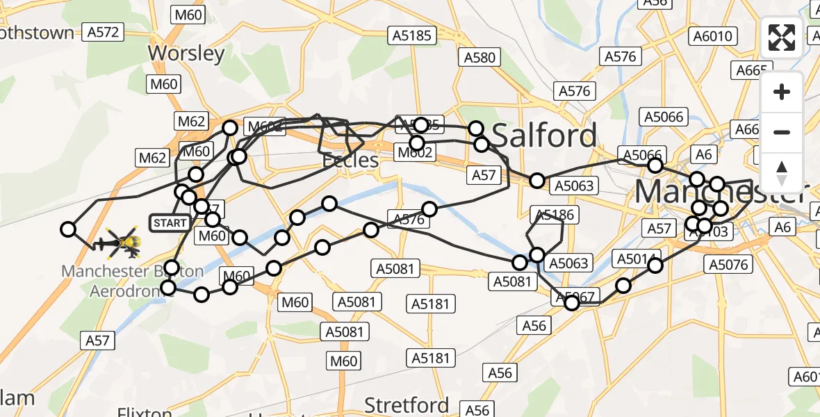 Flight route Police Helicopter Manchester Barton Aerodrome - Manchester Barton Aerodrome, 11 July 2026, 18:41