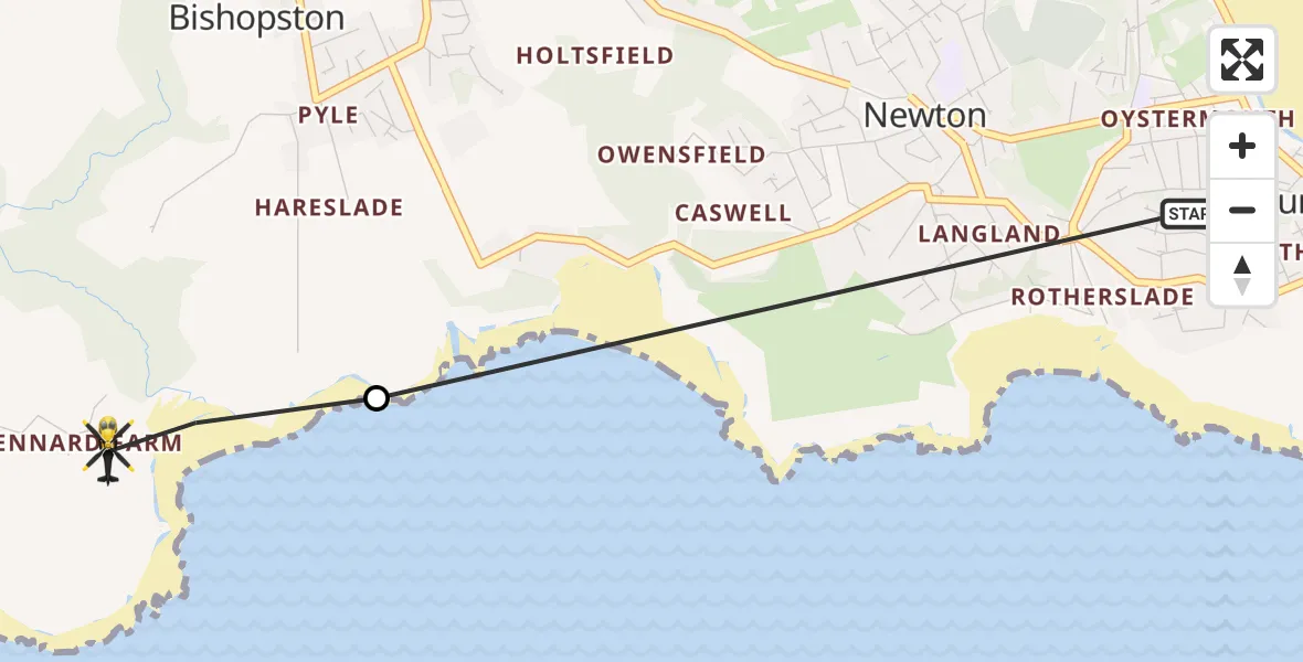 Flight route Police Helicopter Mumbles - Pennard, 11 July 2026, 18:44