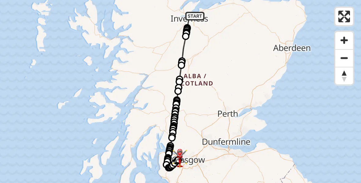 Flight route Air Ambulance Helicopter Inverness - Glasgow Airport, 11 July 2026, 19:07