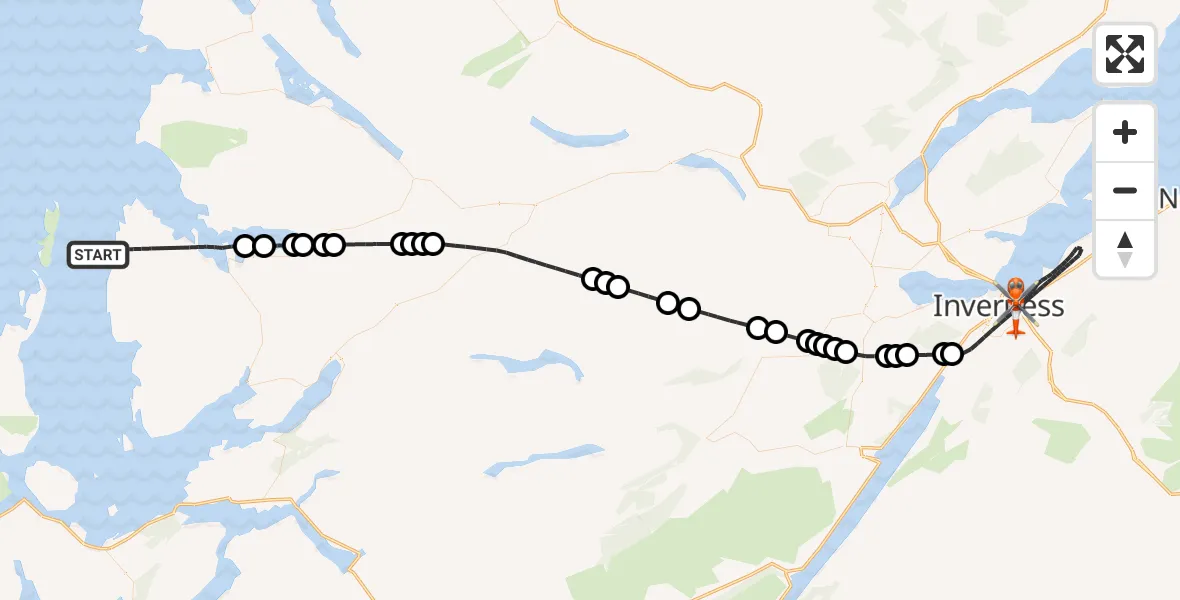 Flight route Coastguard Helicopter Inner Seas - Inverness, 11 July 2026, 19:13