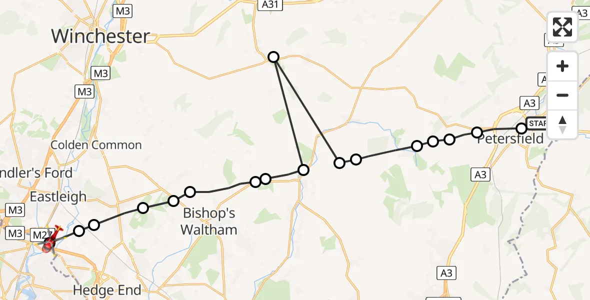 Flight route Air Ambulance Helicopter Sheet - Southampton Airport, 11 July 2026, 19:15