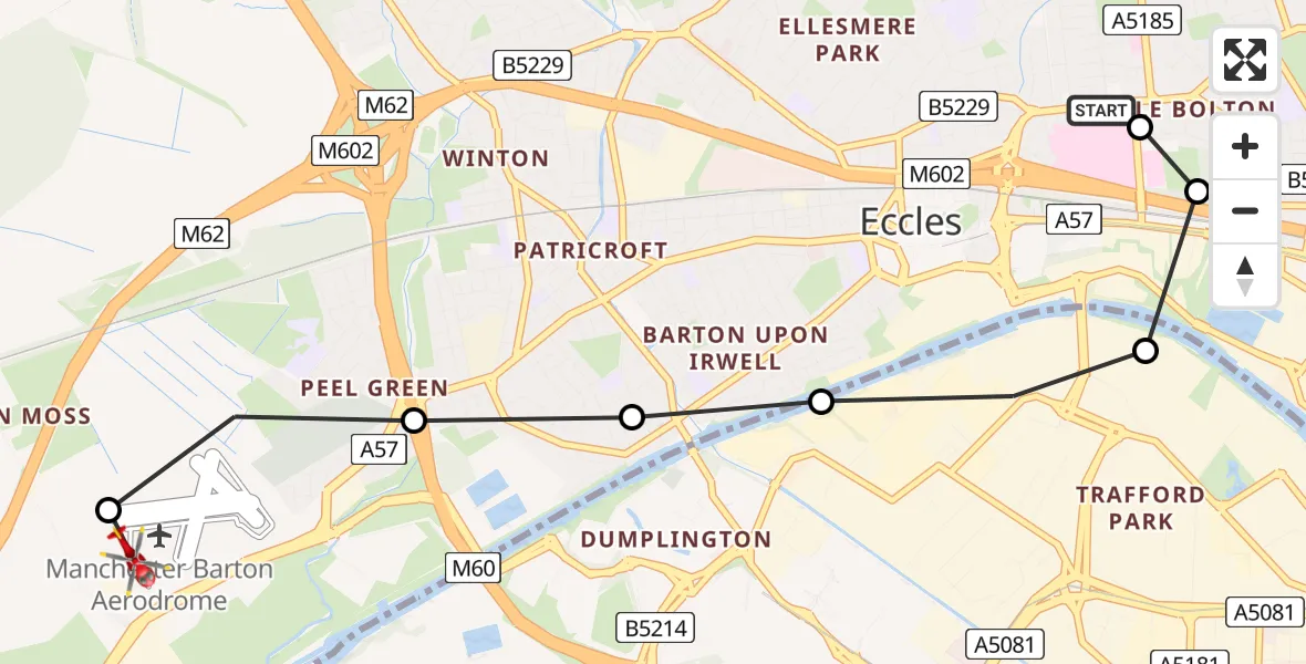 Flight route Air Ambulance Helicopter Eccles - Manchester Barton Aerodrome, 11 July 2026, 19:51