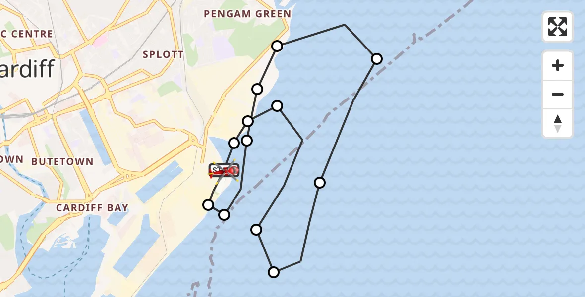 Flight route Air Ambulance Helicopter Cardiff Heliport - Cardiff Heliport, 11 July 2026, 20:16