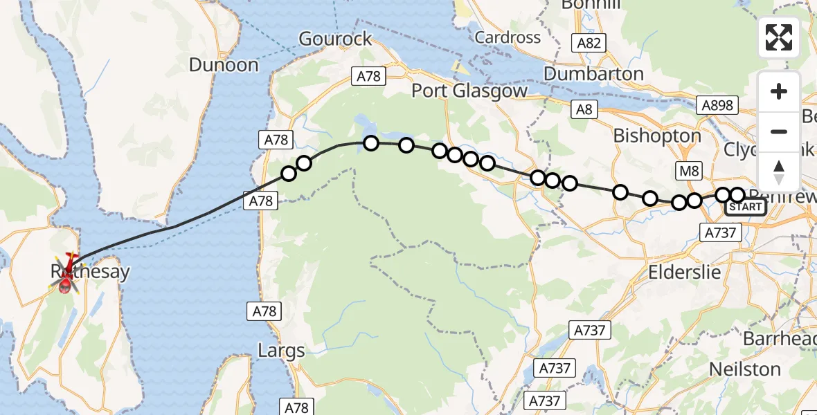 Flight route Air Ambulance Helicopter Glasgow Airport - Inner Seas, 11 July 2026, 20:20