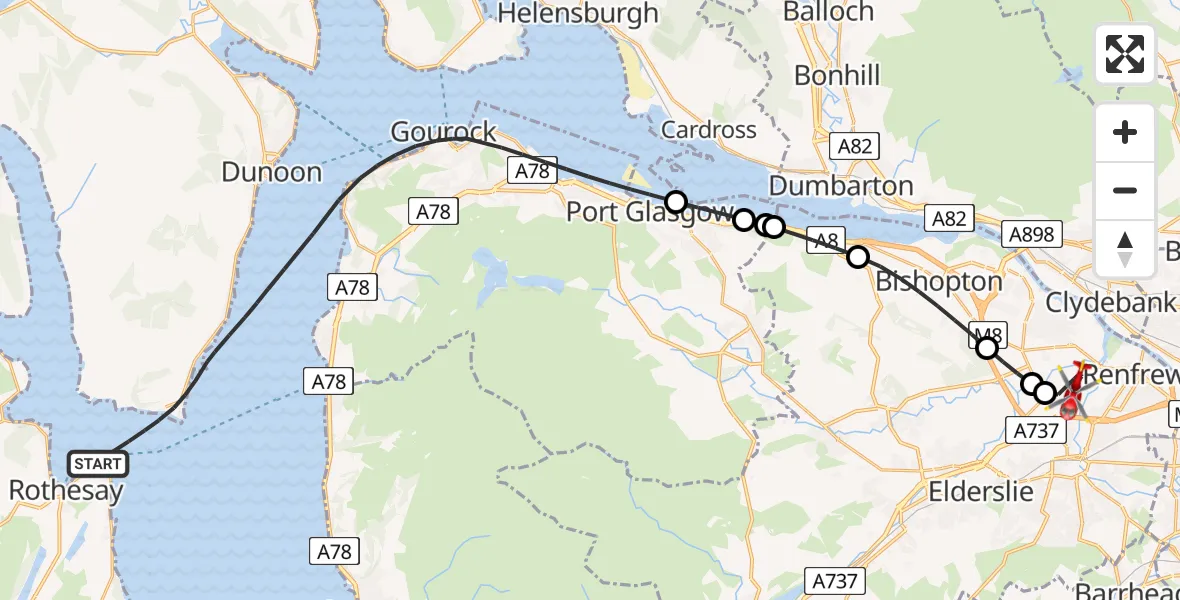 Flight route Air Ambulance Helicopter Inner Seas - Glasgow Airport, 11 July 2026, 21:04
