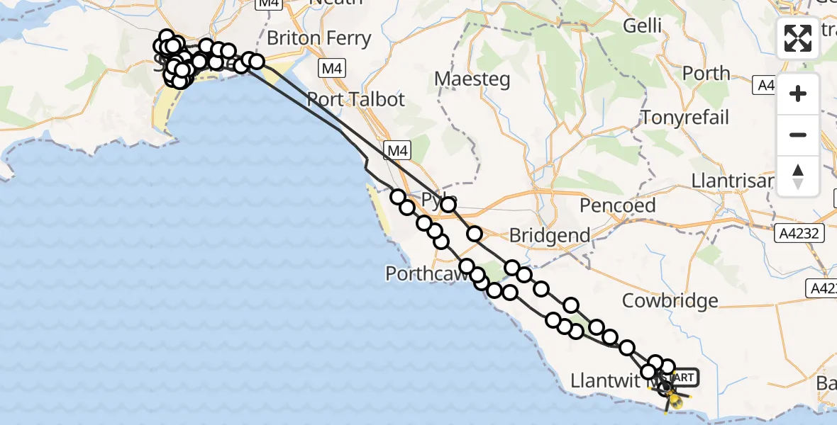 Flight route Police Helicopter MOD St Athan - MOD St Athan, 11 July 2026, 22:23