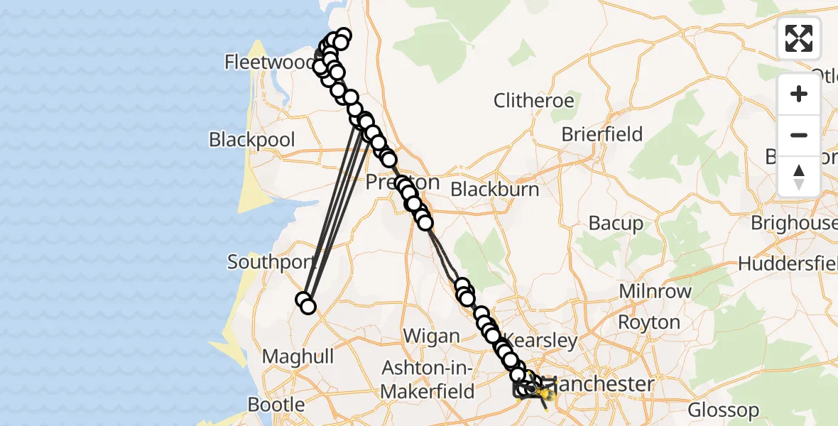 Flight route Police Helicopter Manchester Barton Aerodrome - Manchester Barton Aerodrome, 11 July 2026, 23:00