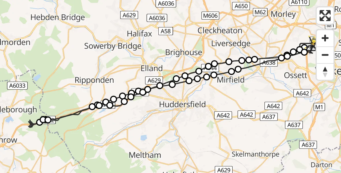 Flight route Police Helicopter East Ardsley - East Ardsley, 11 July 2026, 23:03