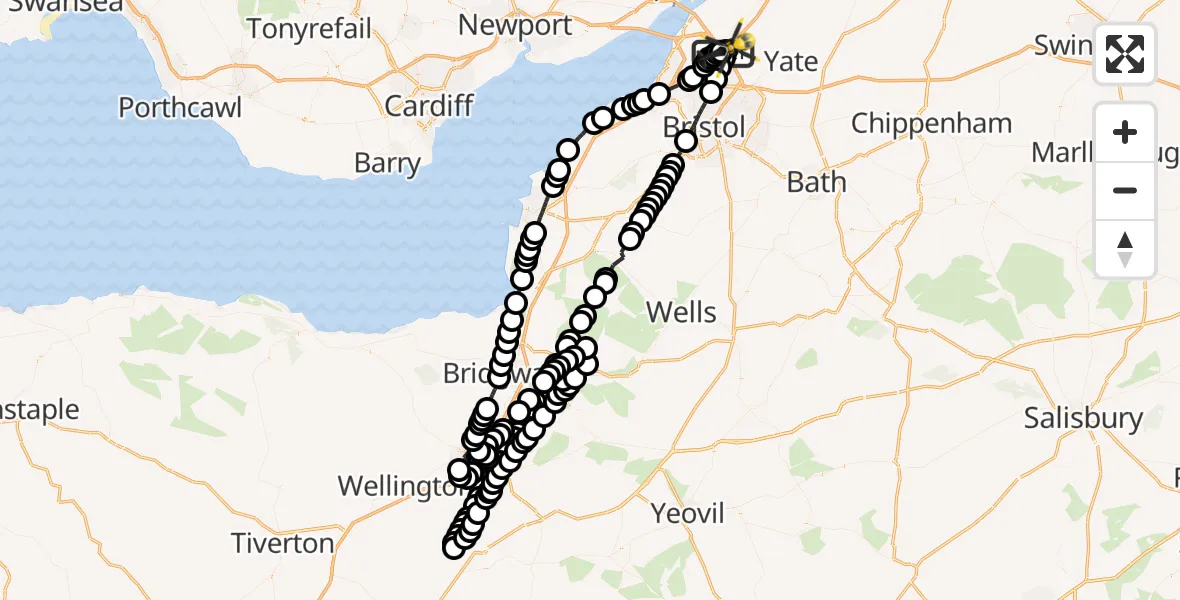 Flight route Police Helicopter Almondsbury Helicopter Base - Hortham, 12 July 2026, 00:03