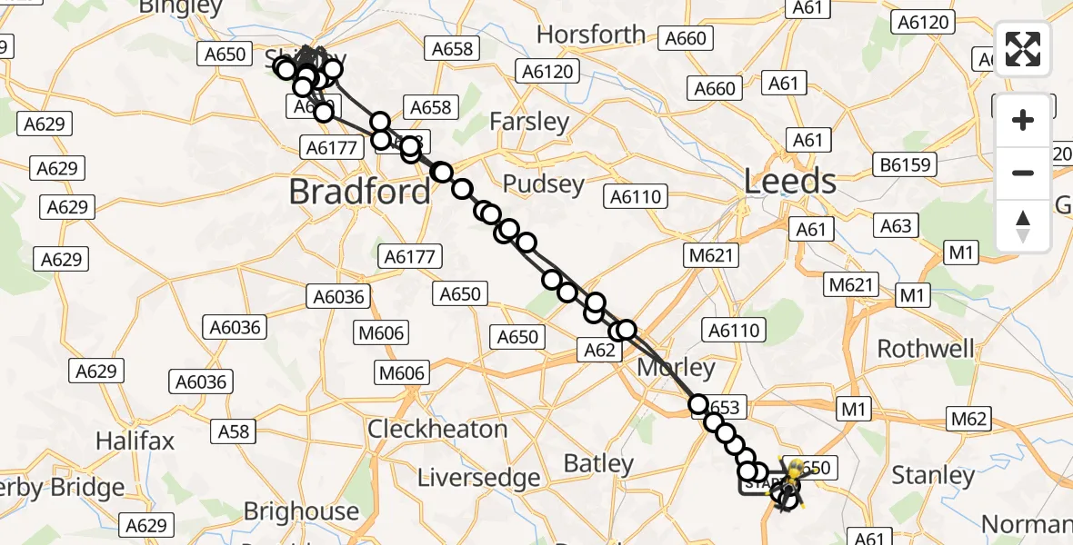 Flight route Police Helicopter East Ardsley - East Ardsley, 12 July 2026, 00:41