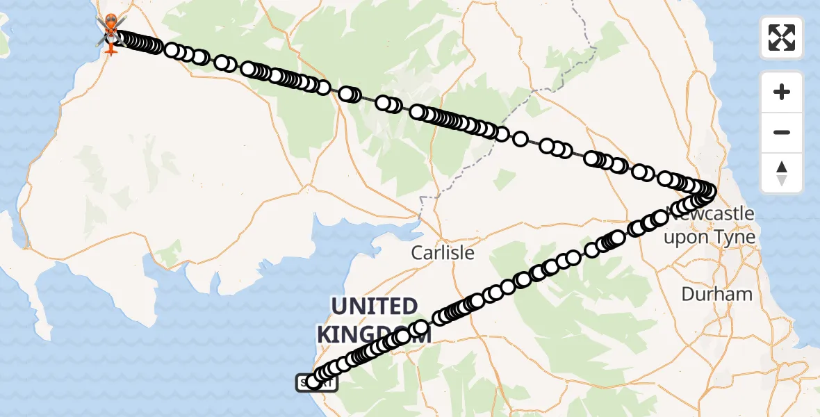 Flight route Coastguard Helicopter Whitehaven General - Glasgow Prestwick Airport, 12 July 2026, 02:04