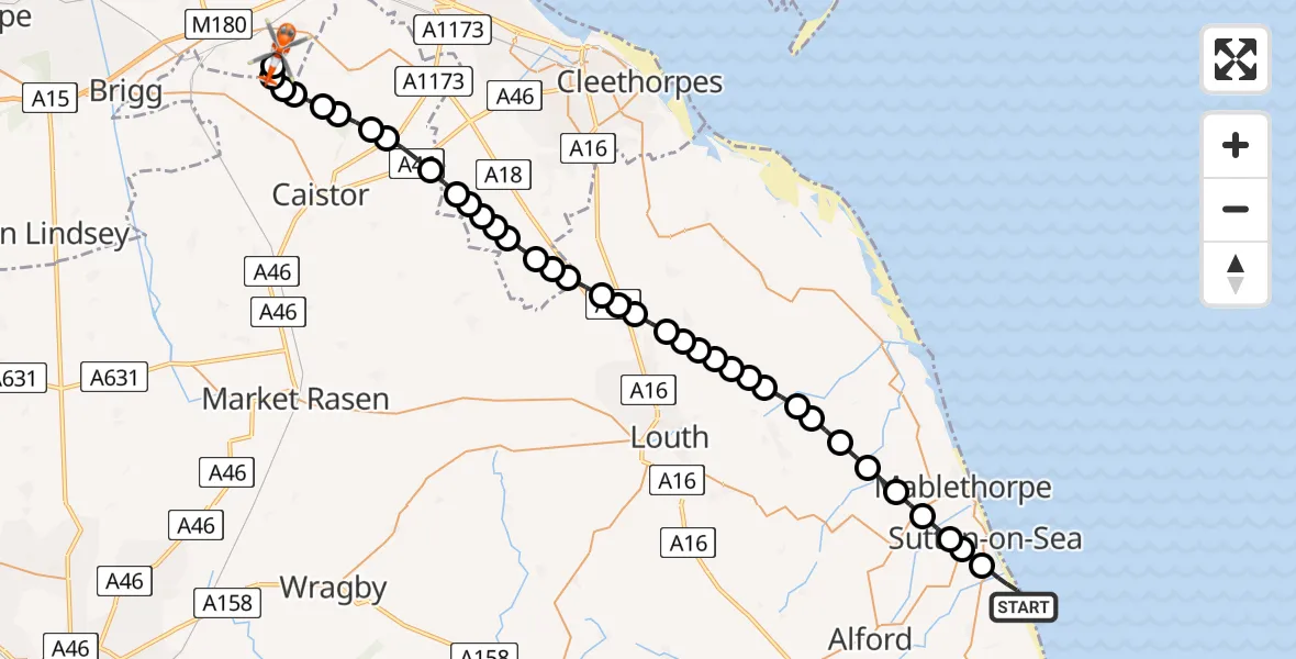 Flight route Coastguard Helicopter East Lindsey - Humberside Airport, 12 July 2026, 05:53