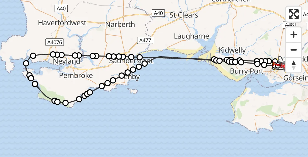 Flight route Air Ambulance Helicopter Dafen - Dafen, 12 July 2026, 07:18