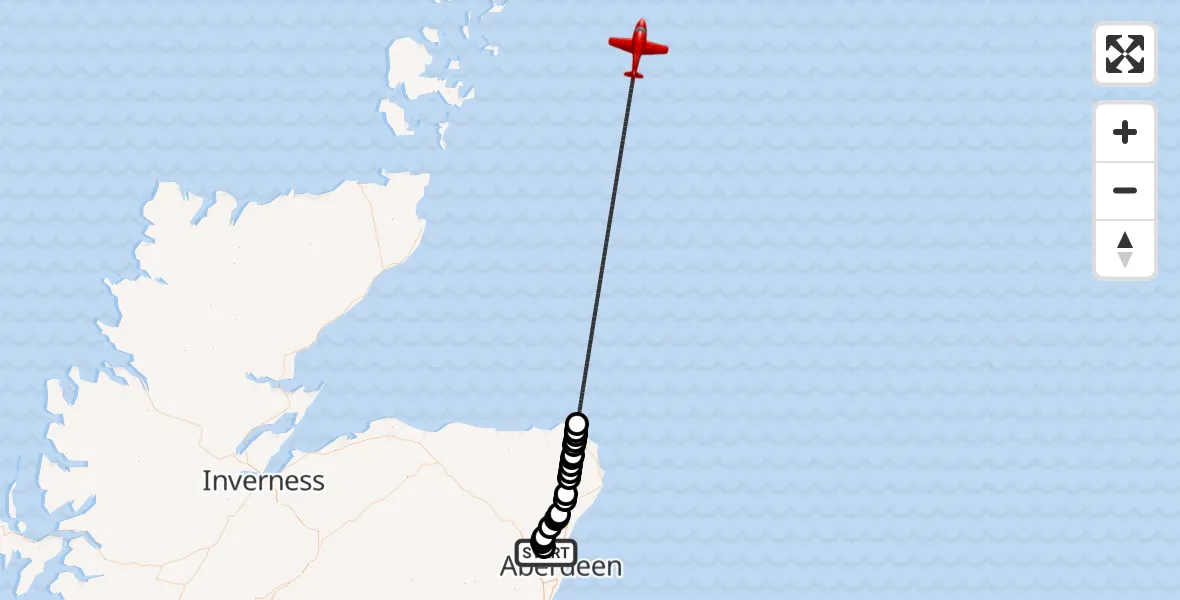 Flight route Air Ambulance Aircraft Aberdeen International Airport - North Sea, 12 July 2026, 07:53