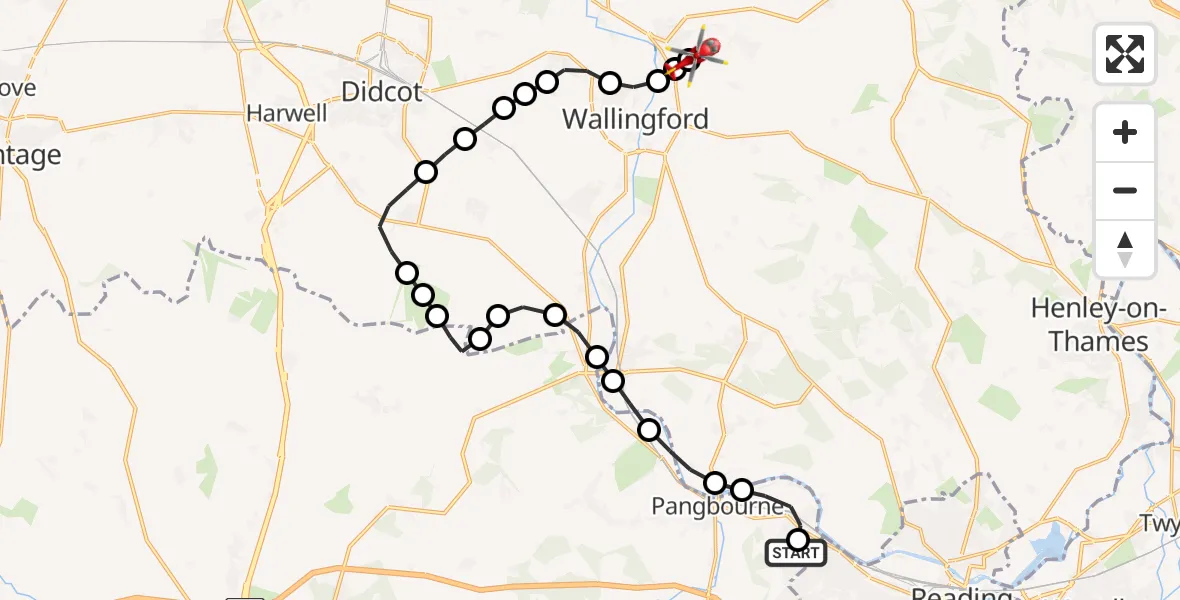 Flight route Air Ambulance Helicopter Reading - RAF Benson, 12 July 2026, 08:54