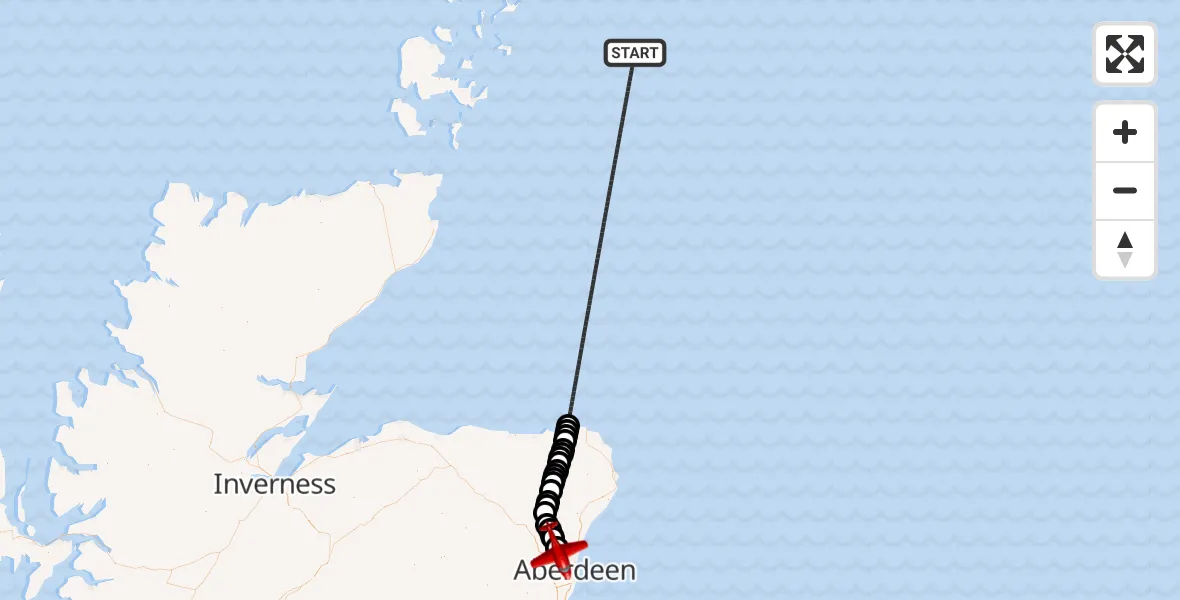 Flight route Air Ambulance Aircraft North Sea - Dyce and Stoneywood, 12 July 2026, 09:24