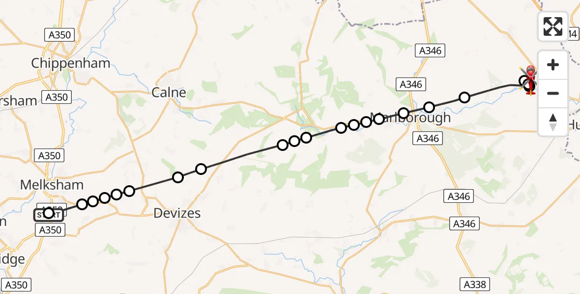 Flight route Air Ambulance Helicopter Wiltshire Air Ambulance - Marlborough, 12 July 2026, 09:50