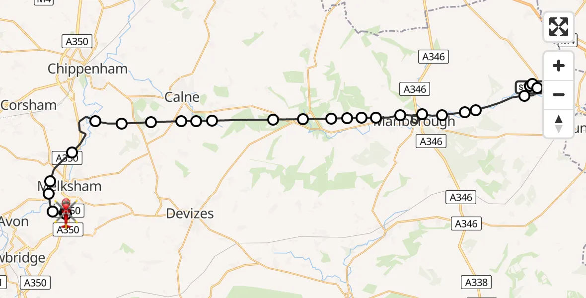 Flight route Air Ambulance Helicopter Ramsbury - Wiltshire Air Ambulance, 12 July 2026, 10:08