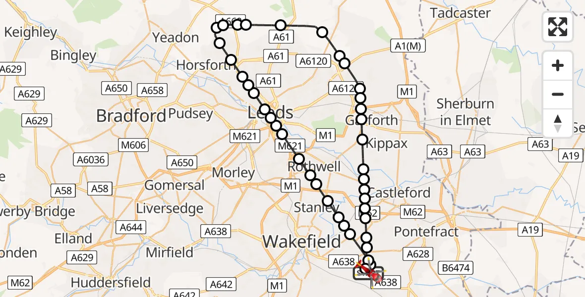 Flight route Air Ambulance Helicopter YAA Nostell Helicopter Port - YAA Nostell Helicopter Port, 12 July 2026, 10:20