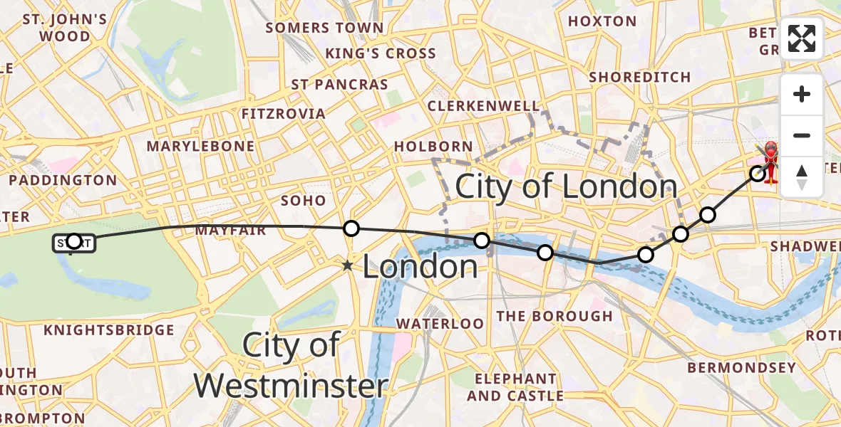 Flight route Air Ambulance Helicopter City of Westminster - Royal London Hospital, 12 July 2026, 11:00