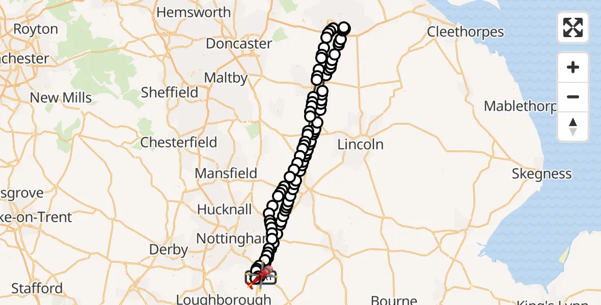Flight route Air Ambulance Helicopter Nottingham Heliport - Nottingham Heliport, 12 July 2026, 11:11