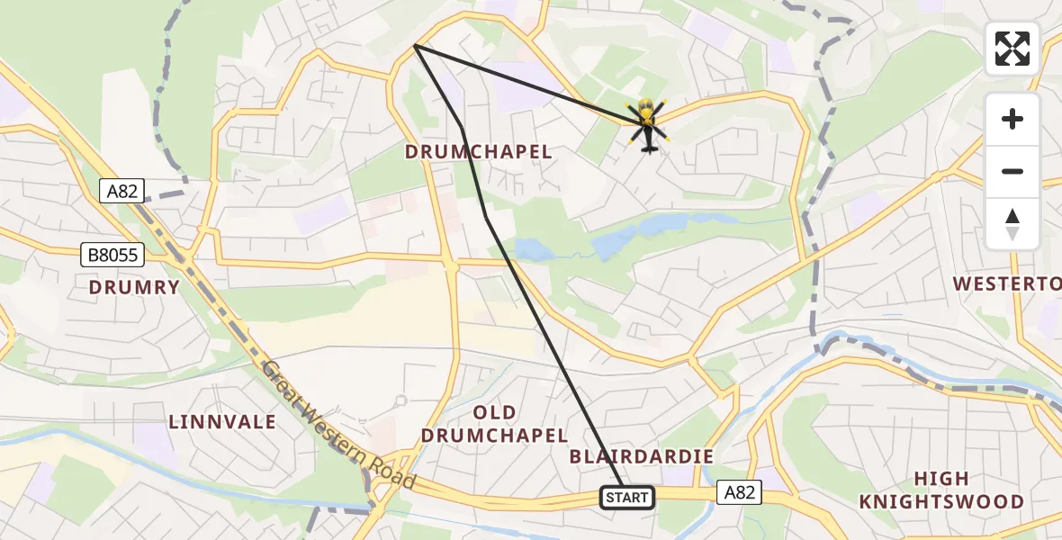 Flight route Police Helicopter Glasgow - Glasgow, 12 July 2026, 11:13
