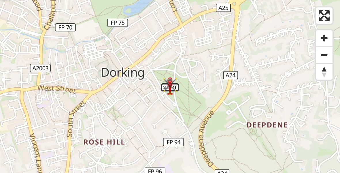 Flight route Air Ambulance Helicopter Dorking - Dorking, 12 July 2026, 11:18