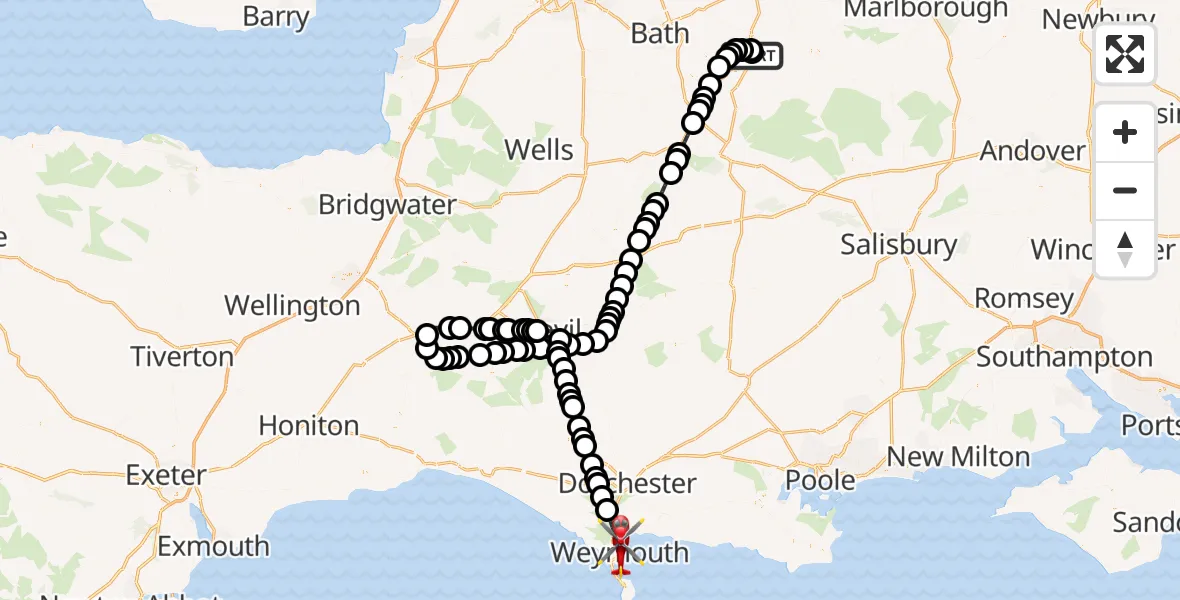 Flight route Air Ambulance Helicopter Wiltshire Air Ambulance - Weymouth, 12 July 2026, 11:25