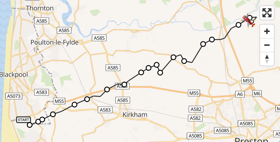Flight route Air Ambulance Helicopter Blackpool Airport - Preston, 12 July 2026, 11:27