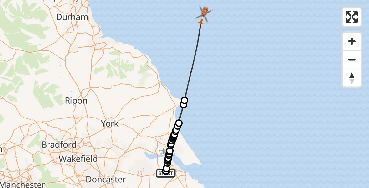 Flight route Coastguard Helicopter Humberside Airport - North Sea, 12 July 2026, 11:33