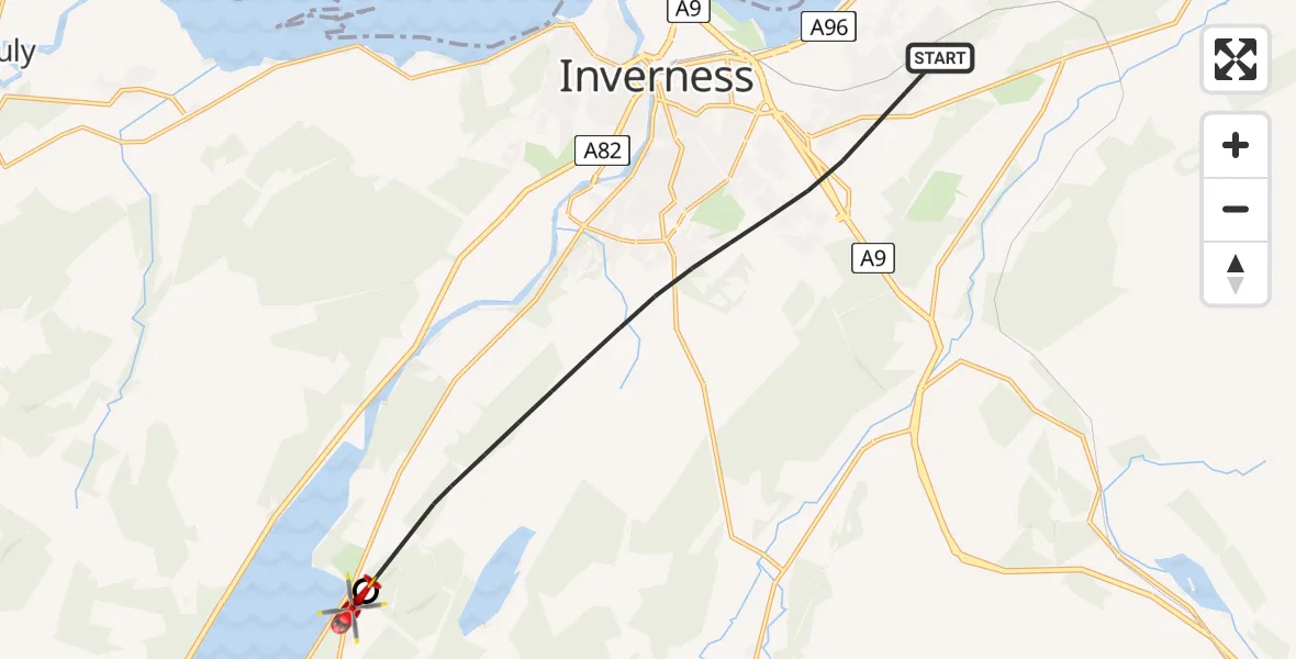 Flight route Air Ambulance Helicopter Inverness - Dores, 12 July 2026, 11:33