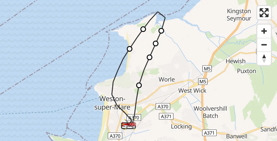 Flight route Air Ambulance Helicopter Weston-super-Mare - Weston-super-Mare, 12 July 2026, 11:35