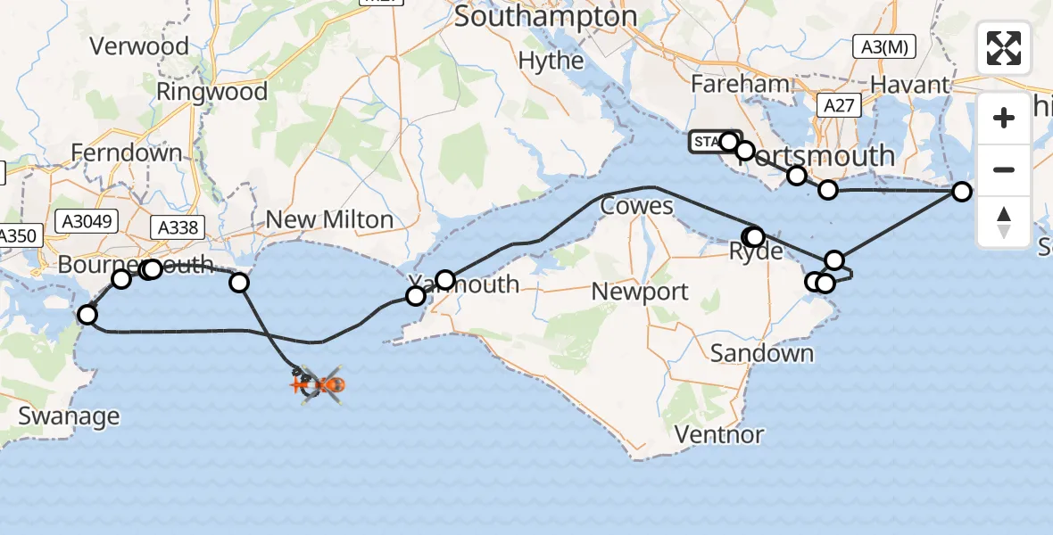 Flight route Coastguard Helicopter Solent Airport - English Channel, 12 July 2026, 12:28