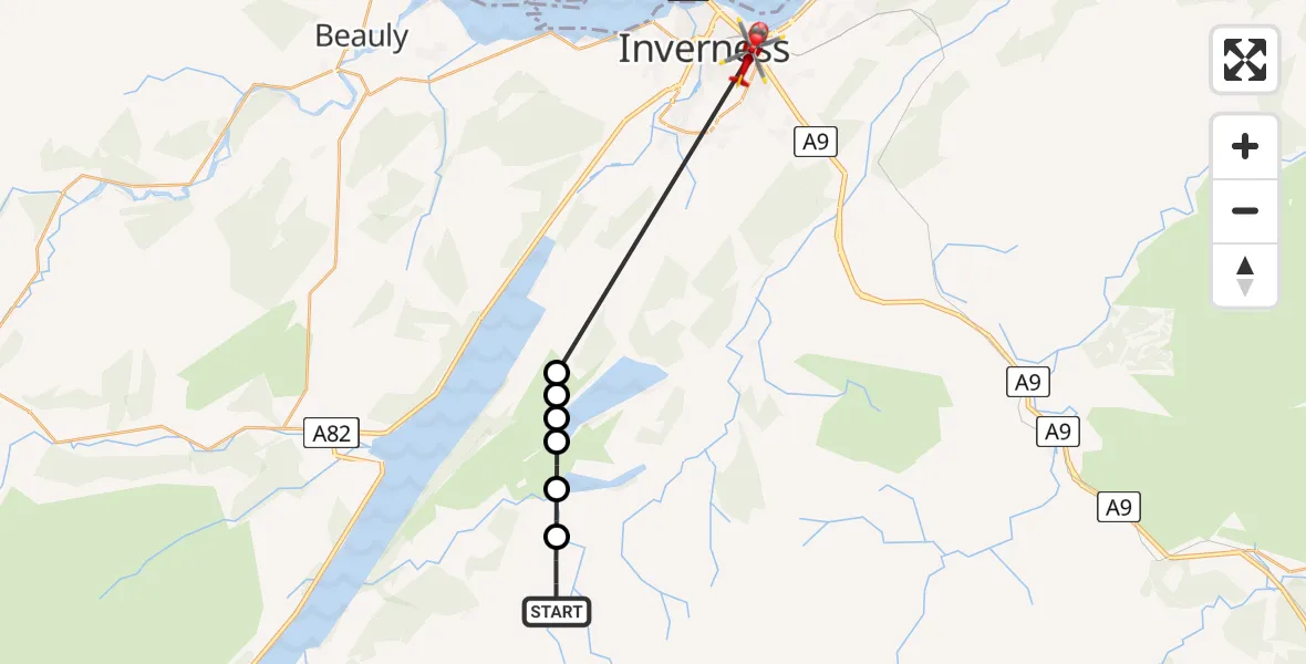 Flight route Air Ambulance Helicopter Highland - Inverness, 12 July 2026, 12:36