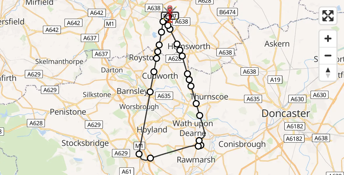 Flight route Air Ambulance Helicopter YAA Nostell Helicopter Port - YAA Nostell Helicopter Port, 12 July 2026, 12:47