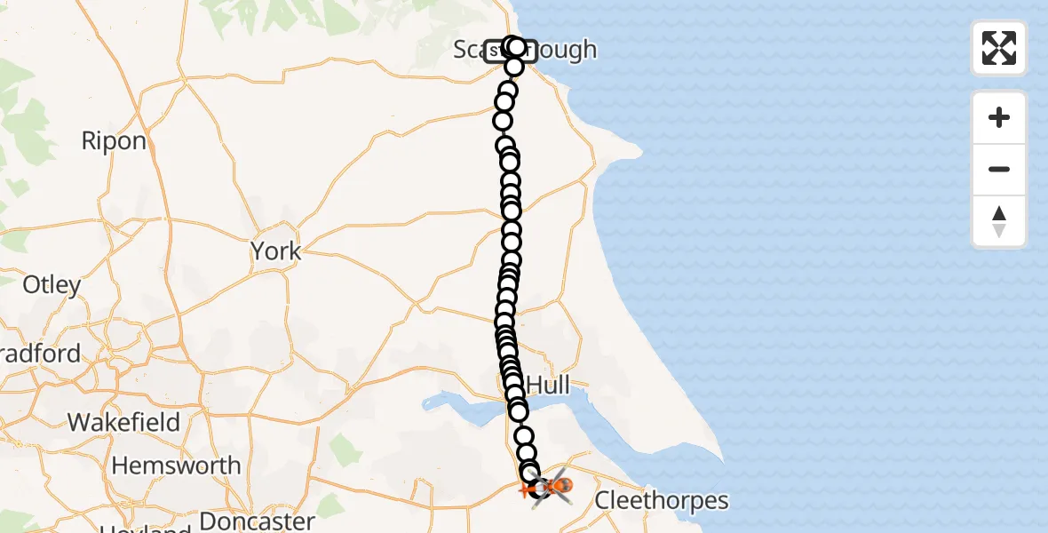 Flight route Coastguard Helicopter Newby - Humberside Airport, 12 July 2026, 13:02