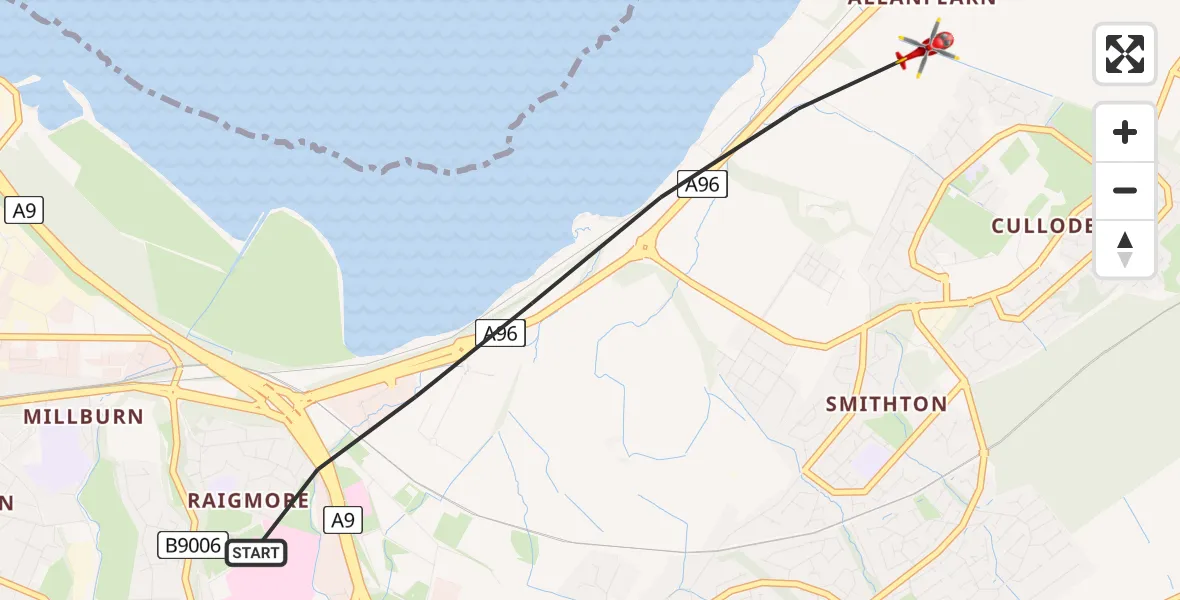 Flight route Air Ambulance Helicopter Inverness - Inverness, 12 July 2026, 13:08