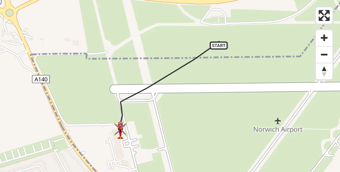 Flight route Air Ambulance Helicopter Norwich Airport - Norwich Airport, 12 July 2026, 13:11