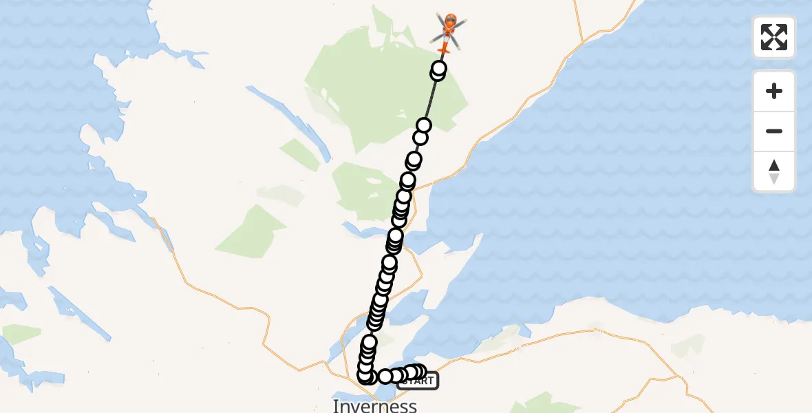 Flight route Coastguard Helicopter Inverness Airport - Kinbrace, 12 July 2026, 13:13