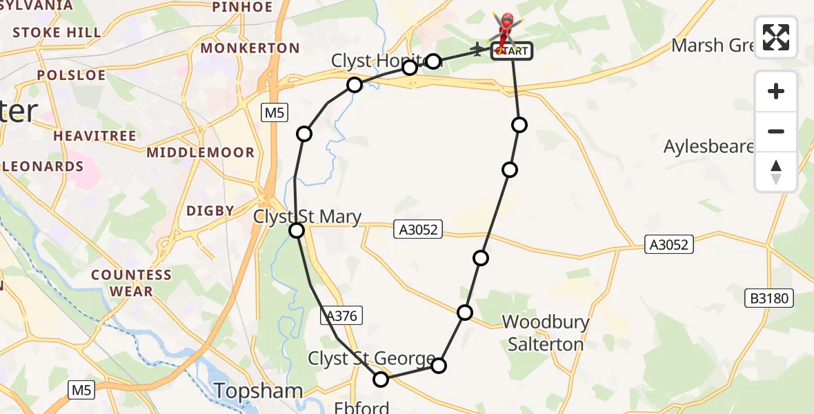 Flight route Air Ambulance Helicopter Exeter International Airport - Exeter International Airport, 12 July 2026, 13:24