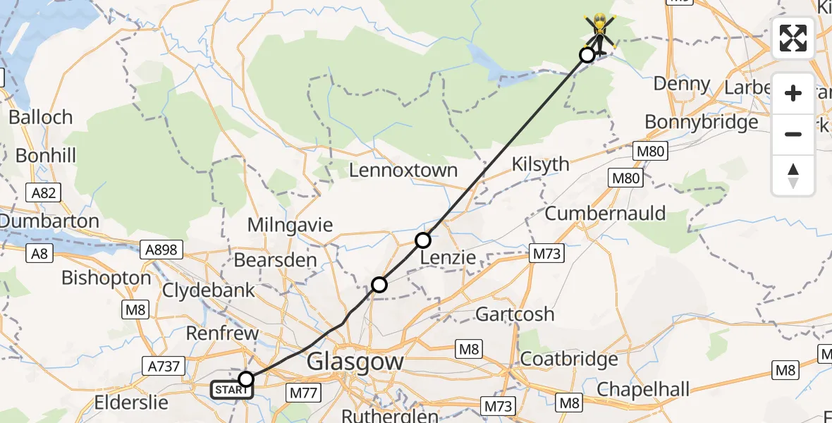 Flight route Police Helicopter Paisley - Stirling, 12 July 2026, 13:32