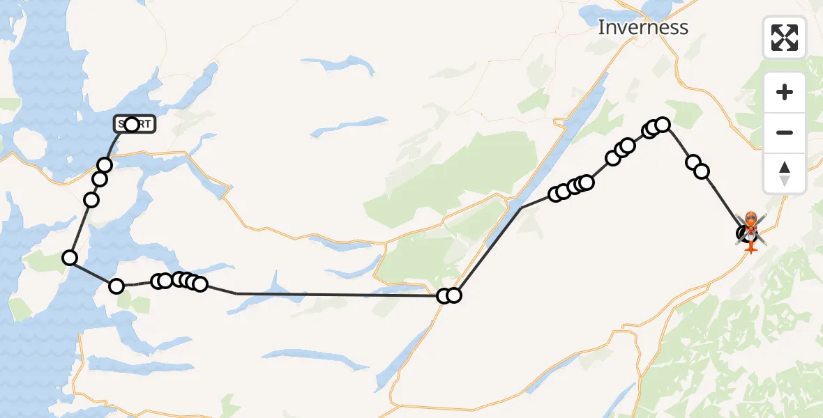 Flight route Coastguard Helicopter Plockton Airstrip - Kincraig, 12 July 2026, 13:36