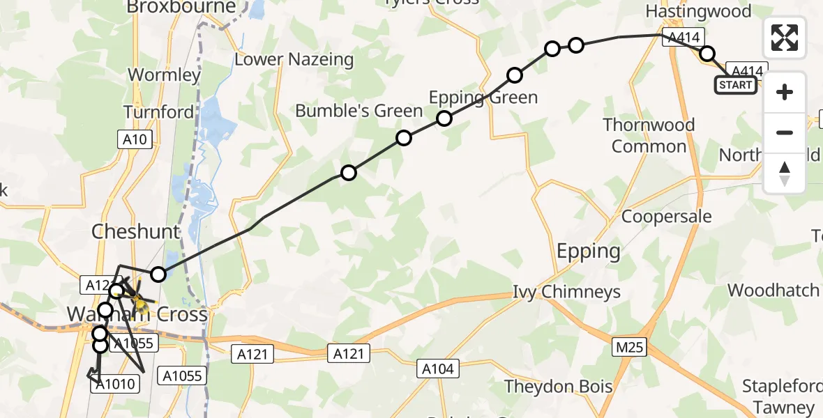 Flight route Police Helicopter North Weald Airfield - Cheshunt, 12 July 2026, 13:41