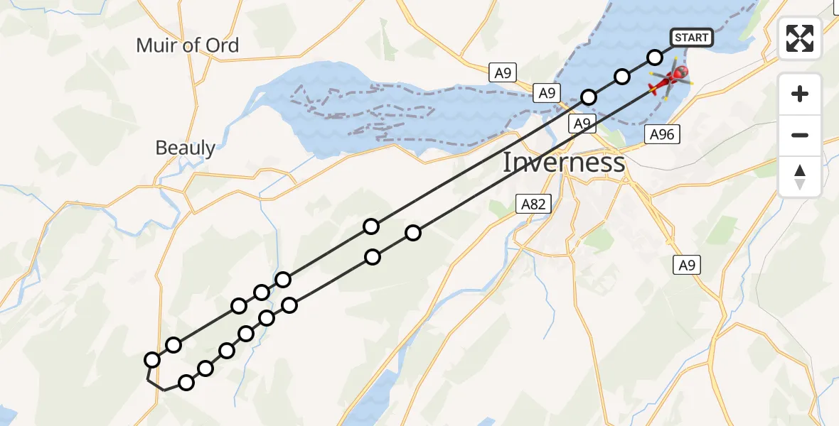 Flight route Air Ambulance Helicopter Inverness - Inverness, 12 July 2026, 13:41