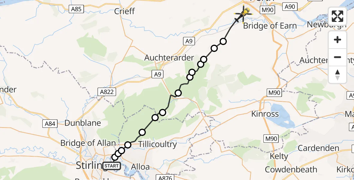 Flight route Police Helicopter Fallin - Perth, 12 July 2026, 13:46