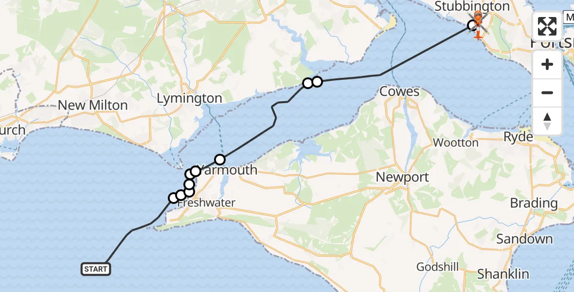 Flight route Coastguard Helicopter English Channel - Solent Airport, 12 July 2026, 13:52