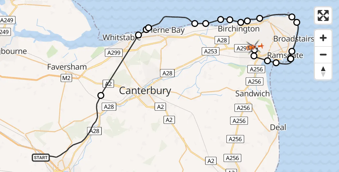 Flight route Coastguard Helicopter Ashford - Manston Airport, 12 July 2026, 13:58