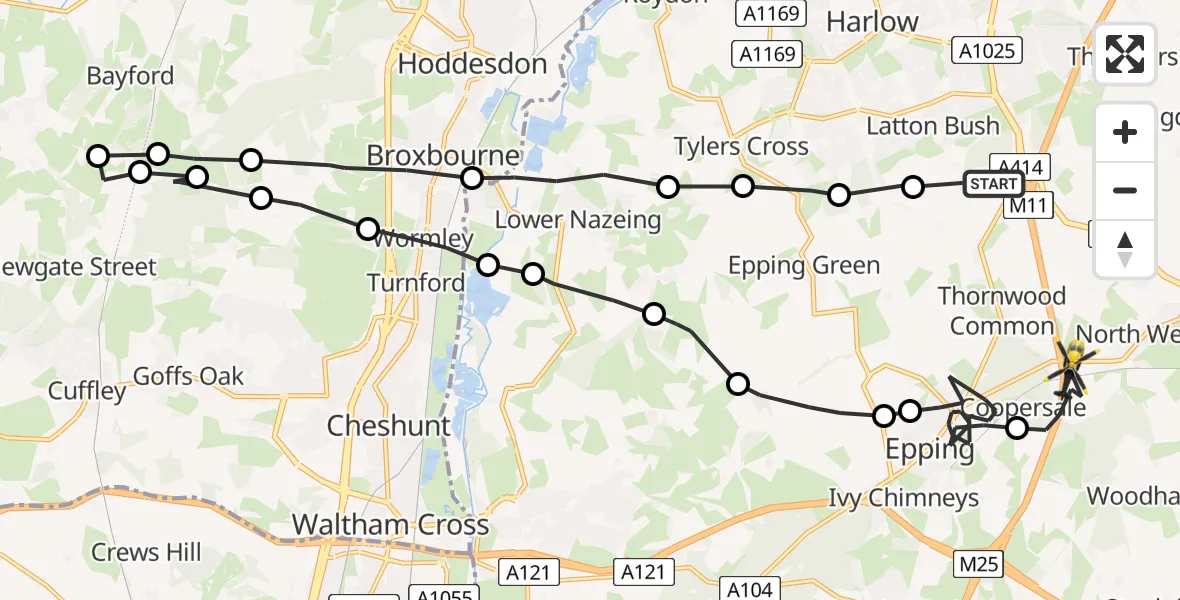 Flight route Police Helicopter North Weald Bassett - Coopersale, 12 July 2026, 14:11